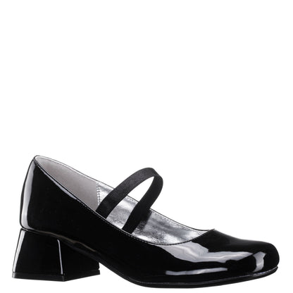Girls Tevi Black Patent Elastic Strap Dress Shoes | Nina Shoes