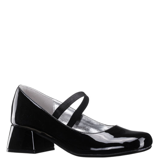 Girls Tevi Black Patent Elastic Strap Dress Shoes | Nina Shoes