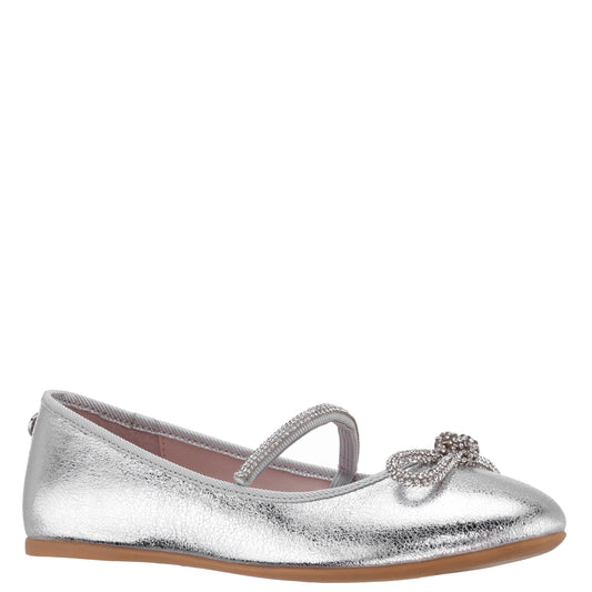 Girls Kendalla Silver Crackle Metallic Ballet Flats | Nina Shoes