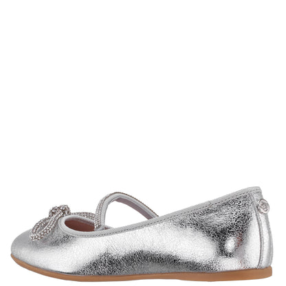 Girls Kendalla Silver Crackle Metallic Ballet Flats | Nina Shoes