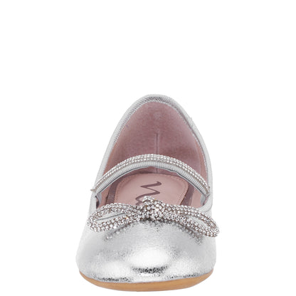 Girls Kendalla Silver Crackle Metallic Ballet Flats | Nina Shoes