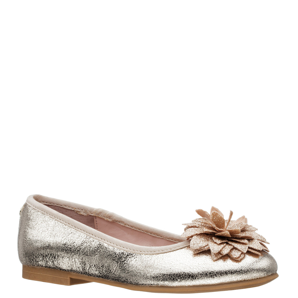 Girls Jeanesse platino metallic flower ballet flats | Nina Shoes