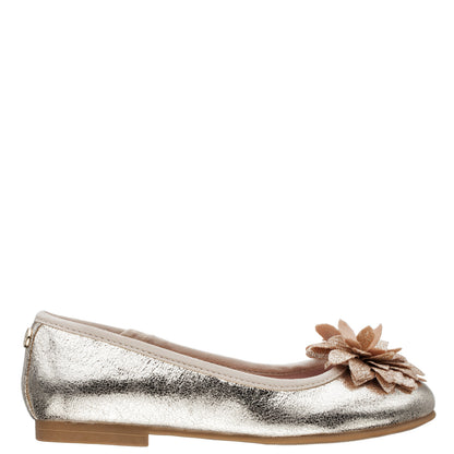 Girls Jeanesse platino metallic flower ballet flats | Nina Shoes