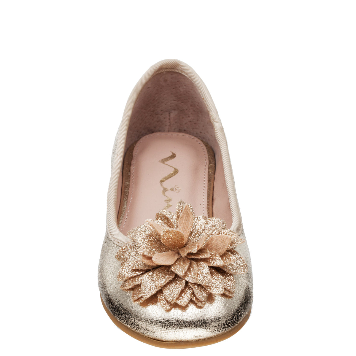 Girls Jeanesse platino metallic flower ballet flats | Nina Shoes
