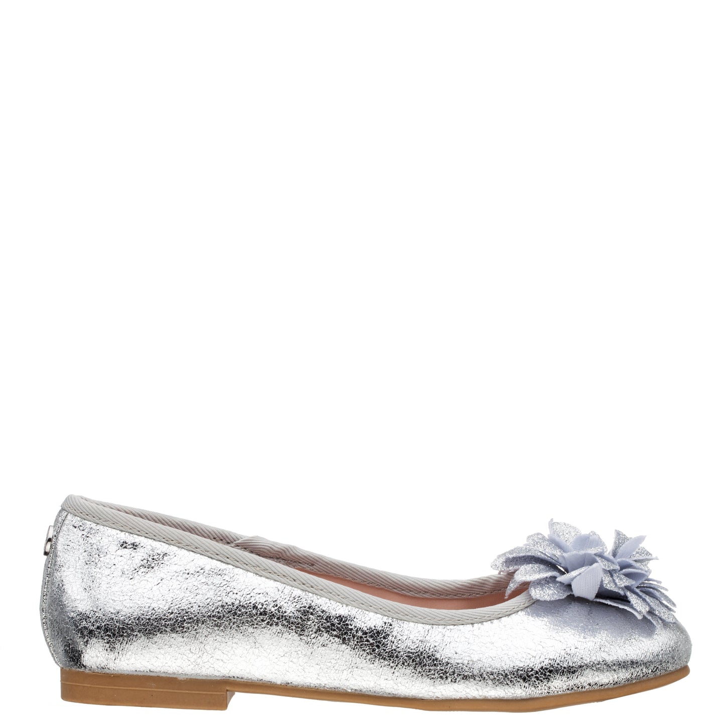 Girls Jeanesse silver metallic flower ballet flats | Nina Shoes