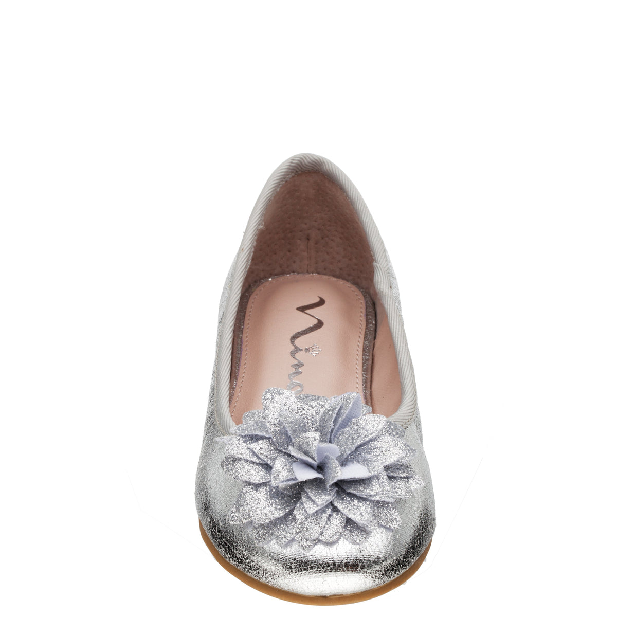 Girls Jeanesse silver metallic flower ballet flats | Nina Shoes