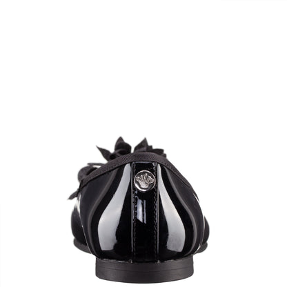 Girls Jeanesse Black patent flower ballet flats | Nina Shoes