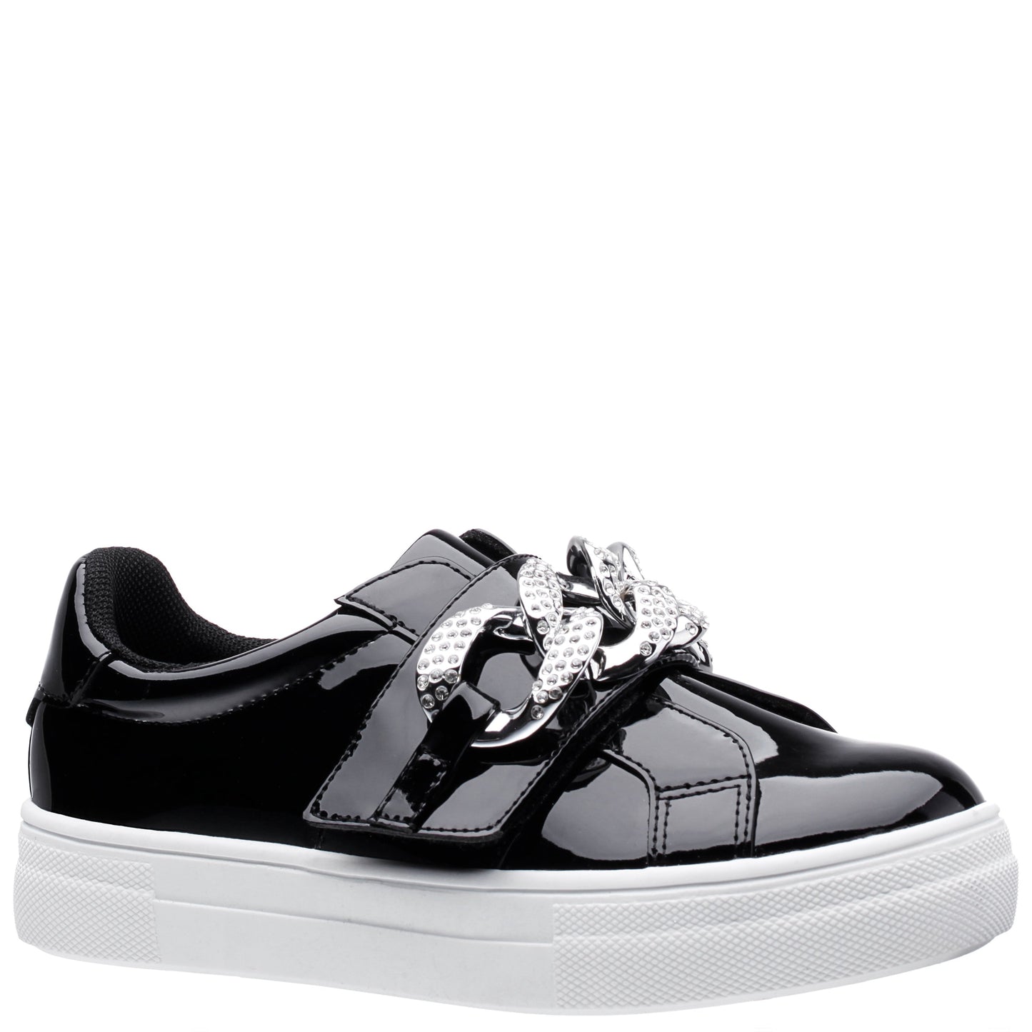 Girls Emaleigh Black Patent Low Top Slip-on Sneakers | Nina Shoes