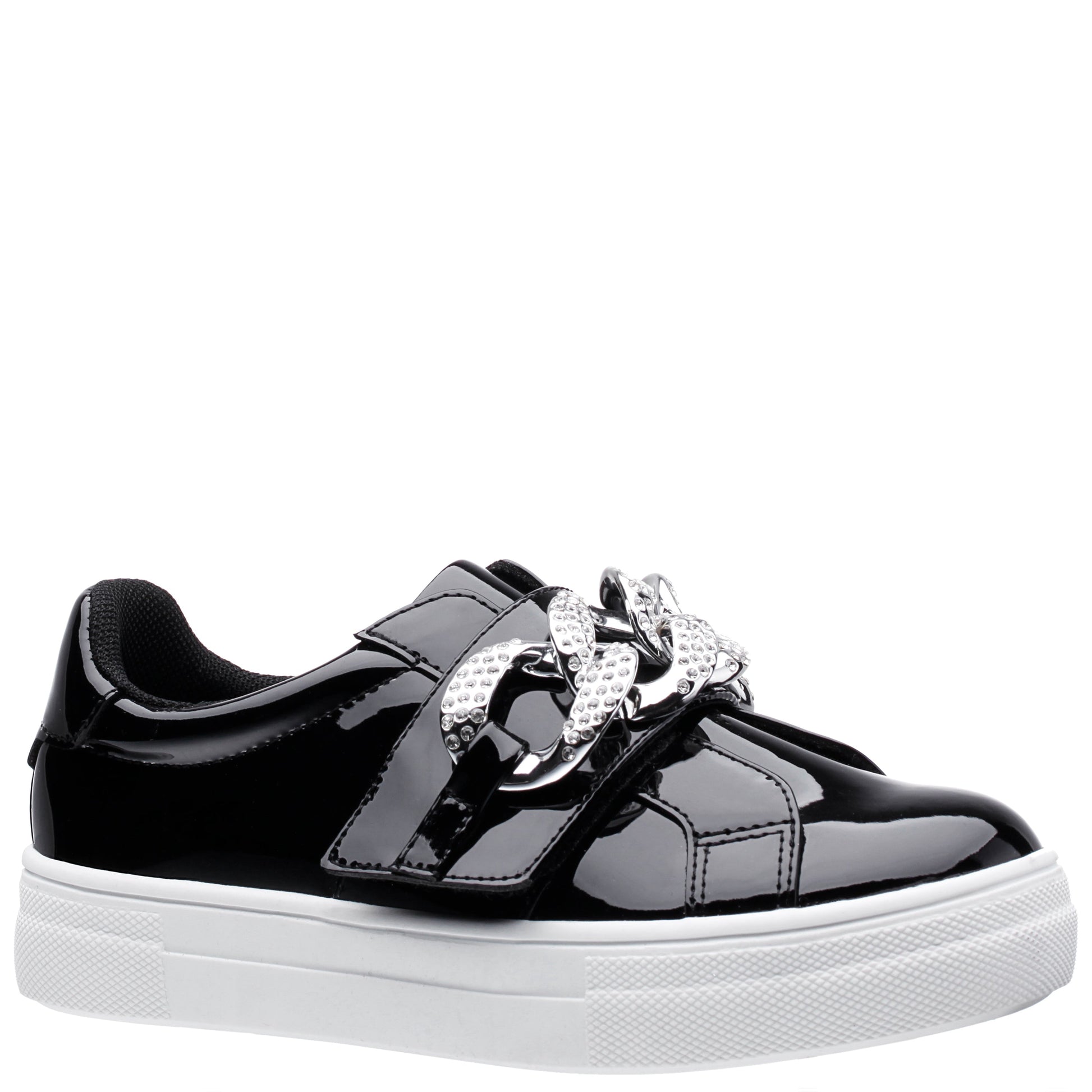 Girls Emaleigh Black Patent Low Top Slip-on Sneakers | Nina Shoes