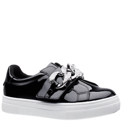 Girls Emaleigh Black Patent Low Top Slip-on Sneakers | Nina Shoes