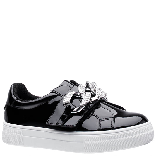 Girls Emaleigh Black Patent Low Top Slip-on Sneakers | Nina Shoes