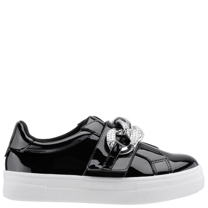 Girls Emaleigh Black Patent Low Top Slip-on Sneakers | Nina Shoes