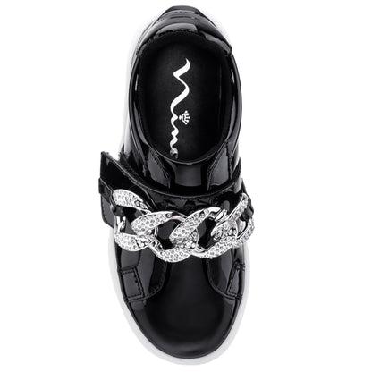Girls Emaleigh Black Patent Low Top Slip-on Sneakers | Nina Shoes