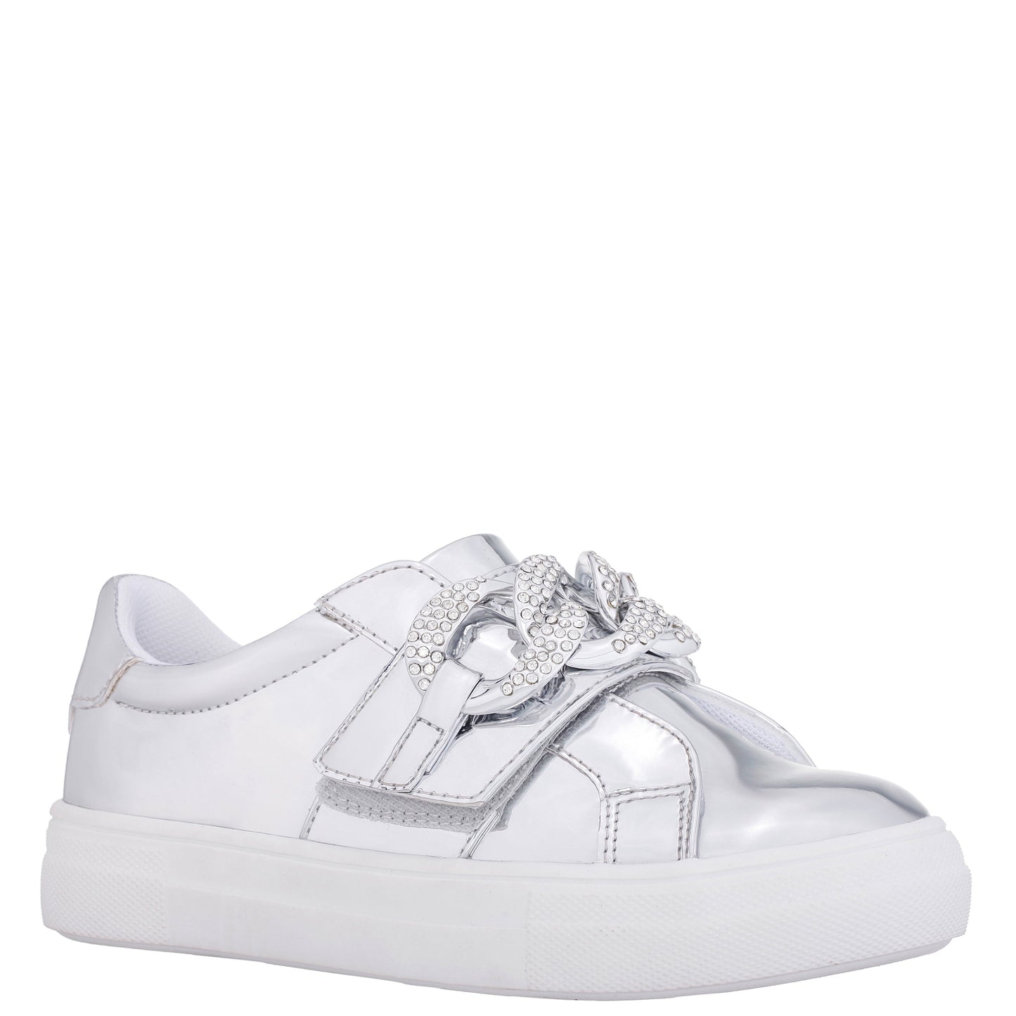 Girls Emaleigh Silver Metallic Low Top Slip-on Sneakers | Nina Shoes