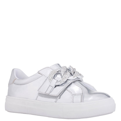 Girls Emaleigh Silver Metallic Low Top Slip-on Sneakers | Nina Shoes
