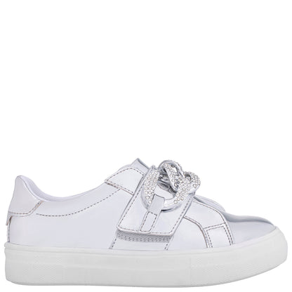 Girls Emaleigh Silver Metallic Low Top Slip-on Sneakers | Nina Shoes
