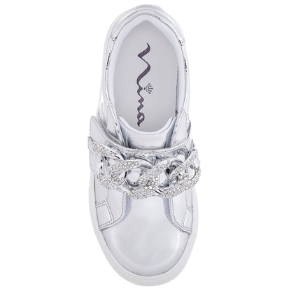 Girls Emaleigh Silver Metallic Low Top Slip-on Sneakers | Nina Shoes