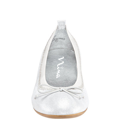 Girls Esther Silver Shimmer Ballet Flats | Nina Shoes