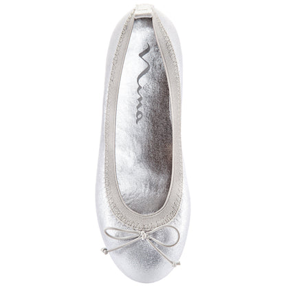 Girls Esther Silver Shimmer Ballet Flats | Nina Shoes