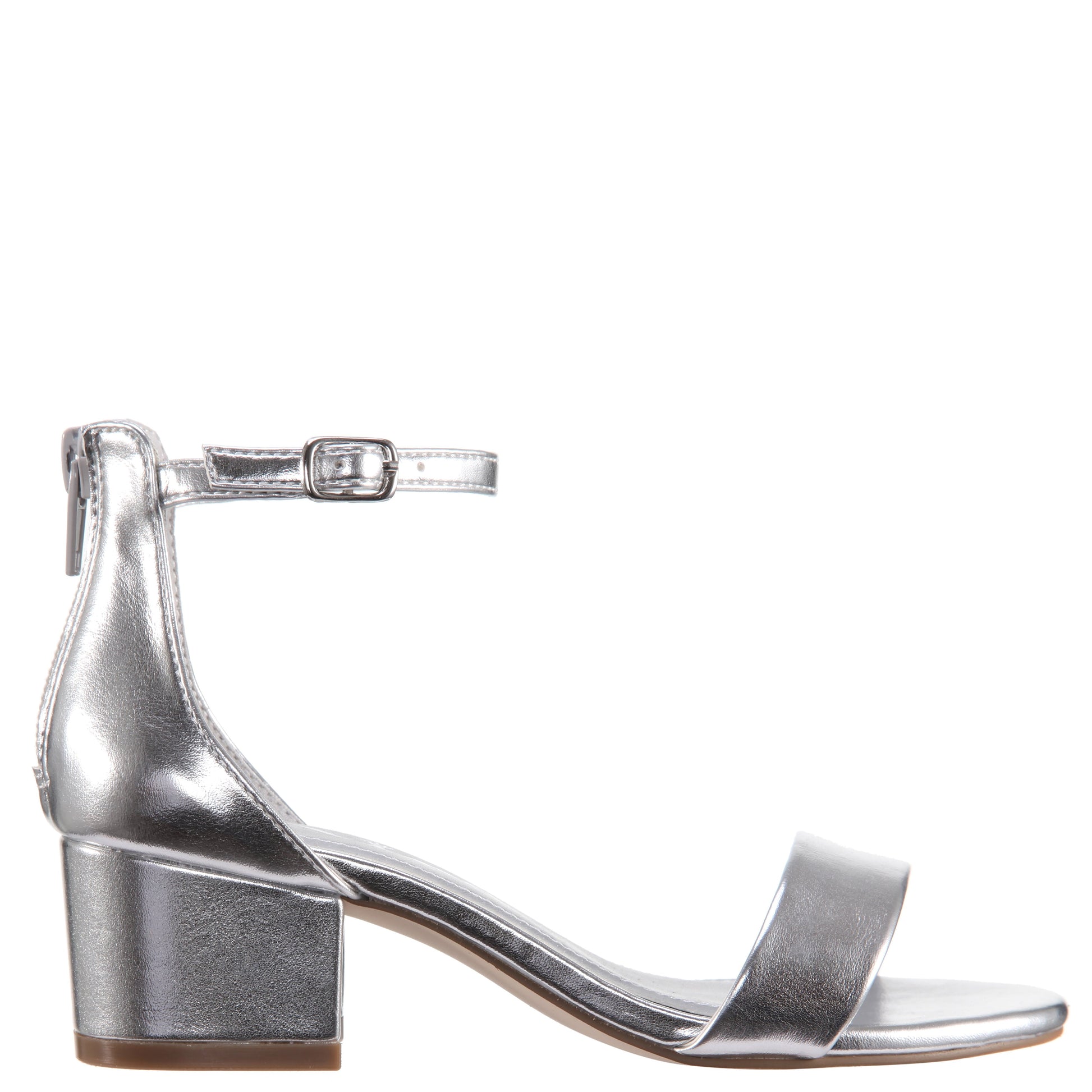 Girls Hidi Silver Metallic Ankle Strap Dress Sandals | Nina Shoes