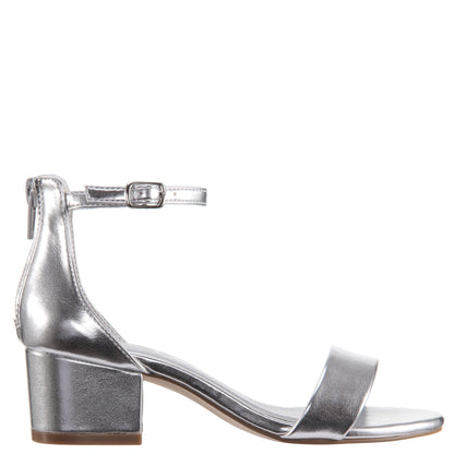 Girls Hidi Silver Metallic Ankle Strap Dress Sandals | Nina Shoes