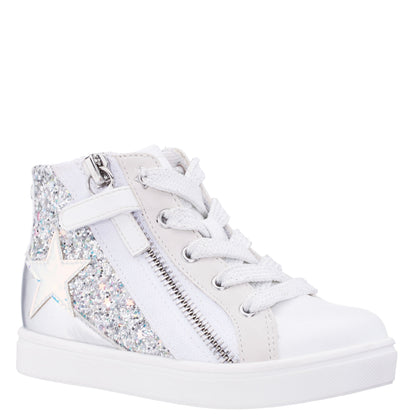 Girls Yuti White Glitter High Top Sneakers | Nina Shoes