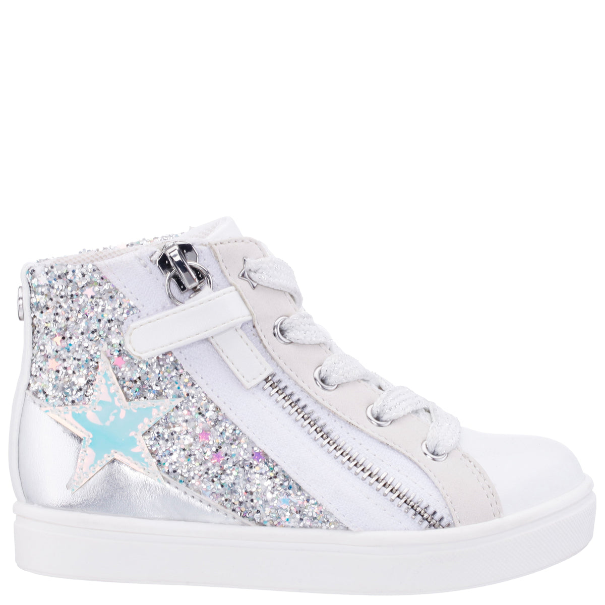 Girls Yuti White Glitter High Top Sneakers | Nina Shoes