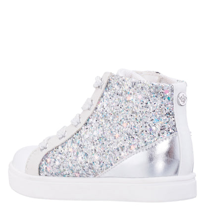 Girls Yuti White Glitter High Top Sneakers | Nina Shoes