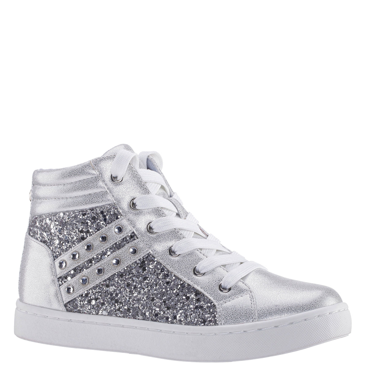 Girls Michaela Silver Glitter High Top Sneakers | Nina Shoes