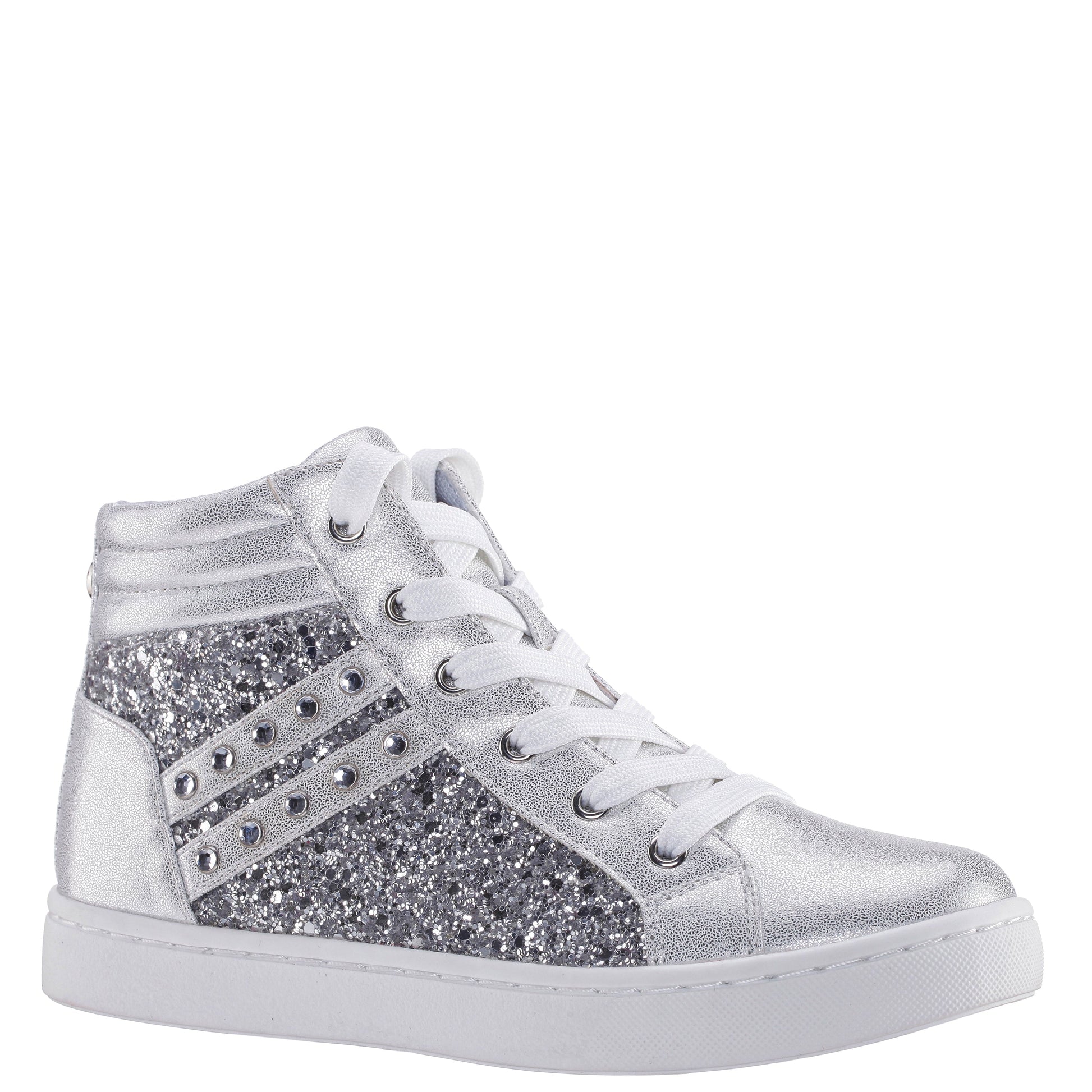Girls Michaela Silver Glitter High Top Sneakers | Nina Shoes
