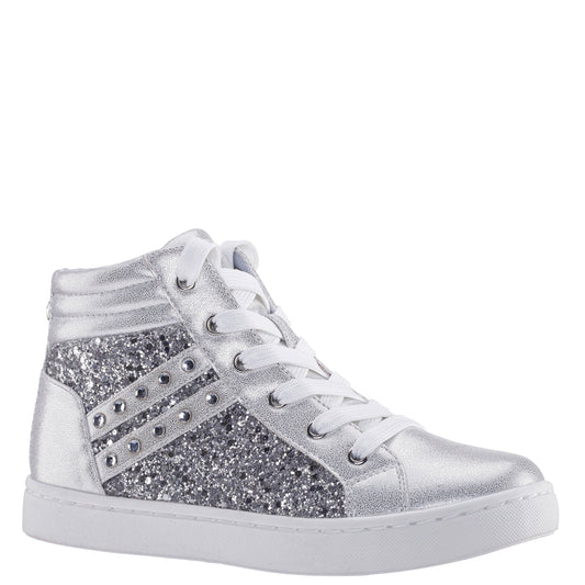 Girls Michaela Silver Glitter High Top Sneakers | Nina Shoes