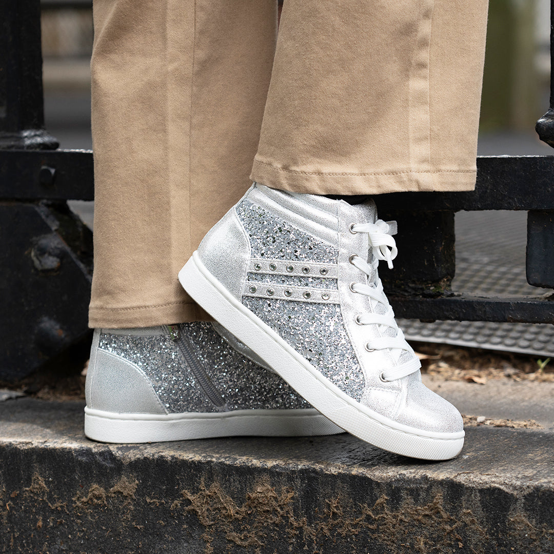 Girls Michaela Silver Glitter High Top Sneakers | Nina Shoes