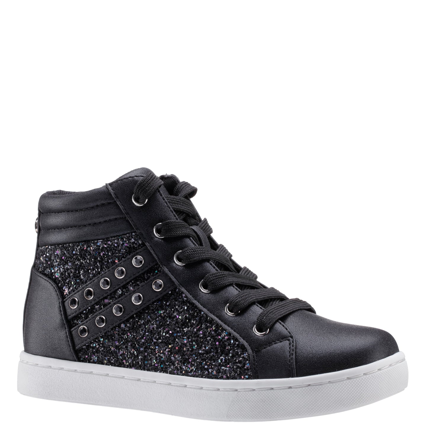 Girls Michaela Black Glitter High Top Sneakers | Nina Shoes