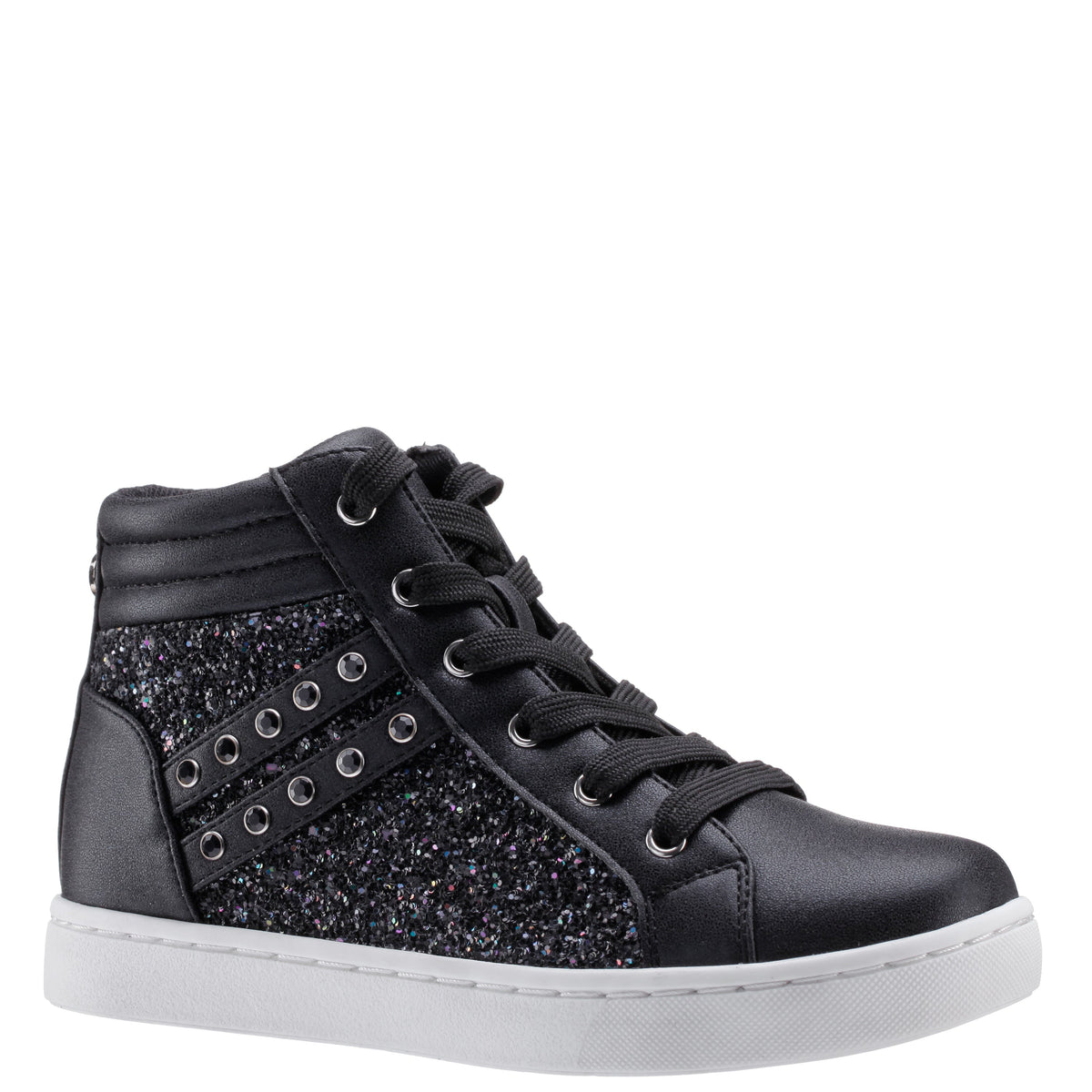 Girls Michaela Black Glitter High Top Sneakers | Nina Shoes