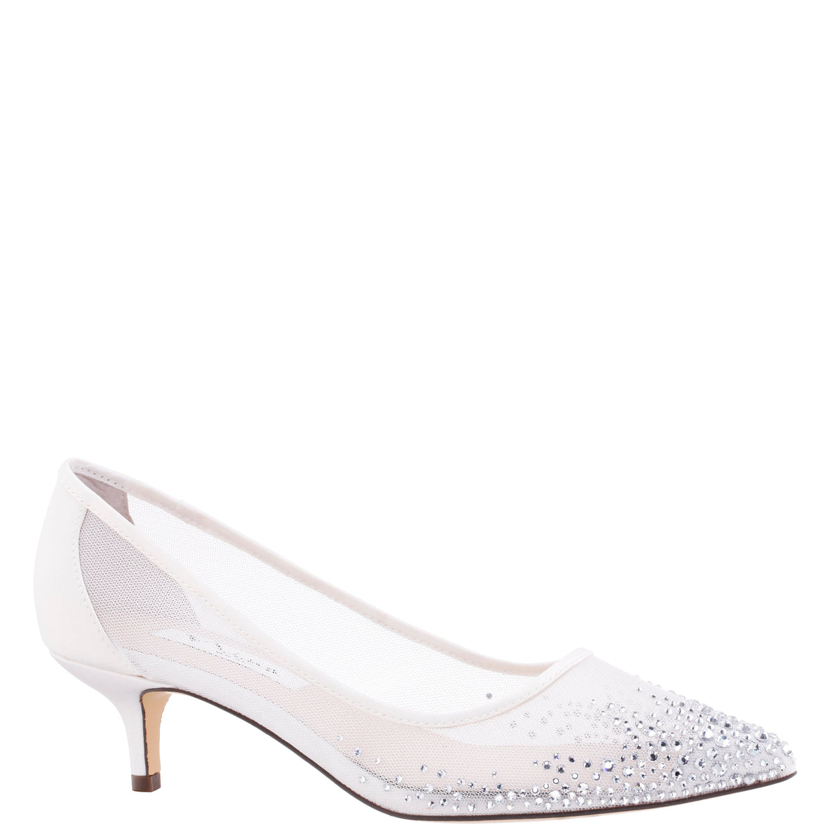 Sofie White Mesh with Faceted Crystals Kitten-Heel Pumps | Nina Shoes