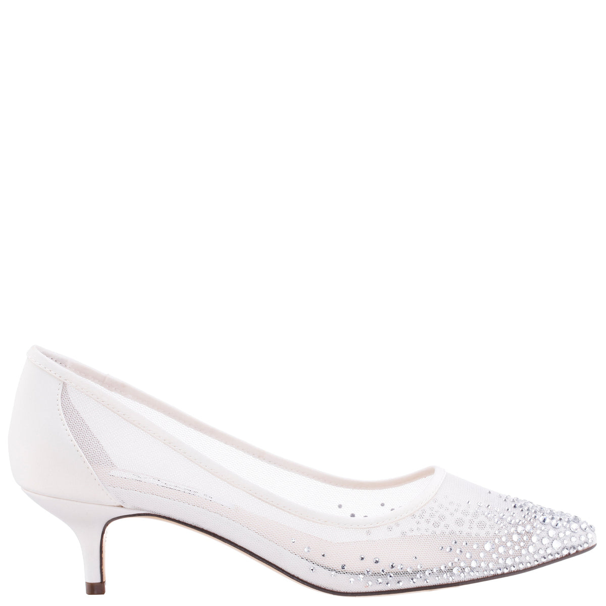 Sofie White Mesh with Faceted Crystals Kitten-Heel Pumps | Nina Shoes