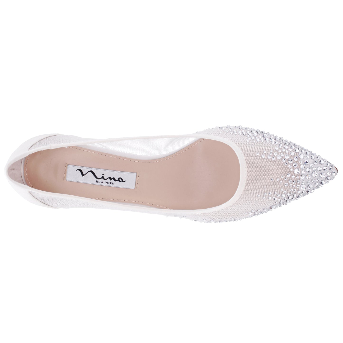 Sofie White Mesh with Faceted Crystals Kitten-Heel Pumps | Nina Shoes