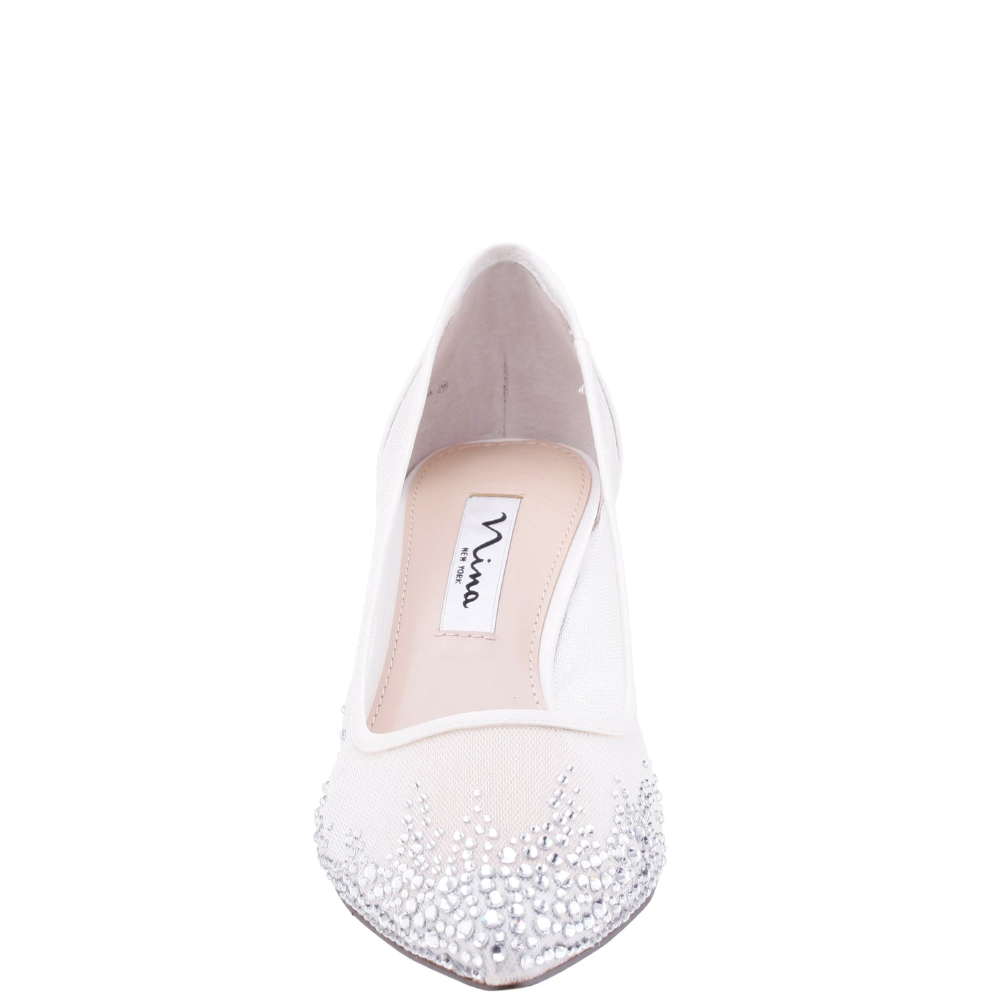 Sofie White Mesh with Faceted Crystals Kitten-Heel Pumps | Nina Shoes