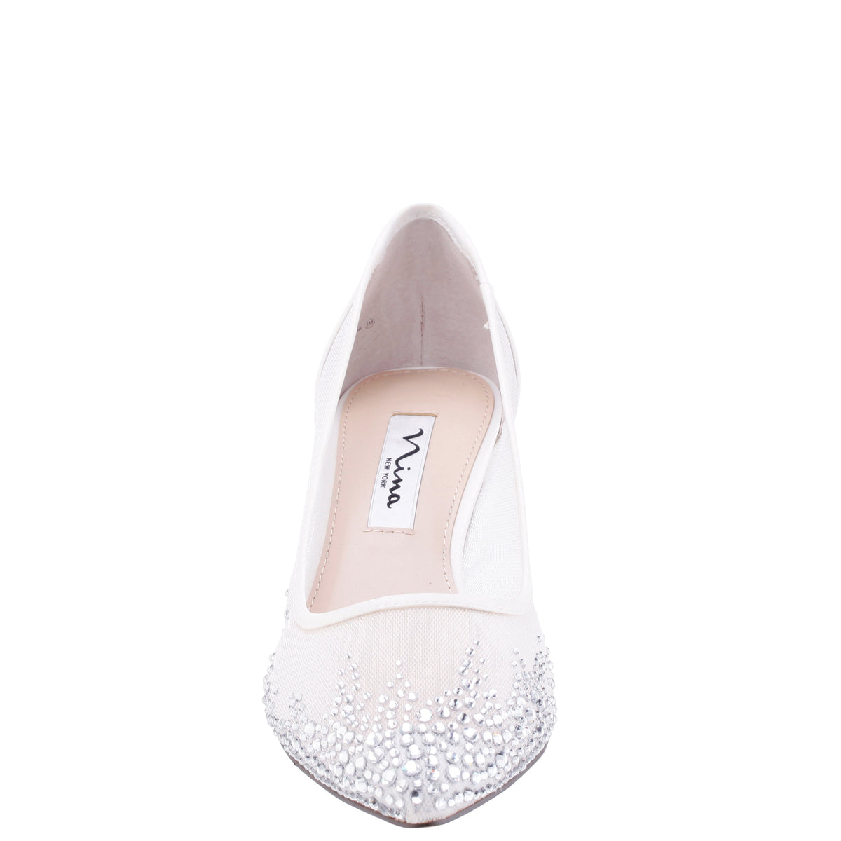 Sofie White Mesh with Faceted Crystals Kitten-Heel Pumps | Nina Shoes