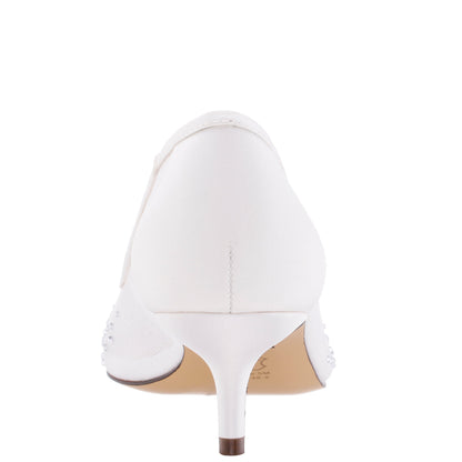 Sofie White Mesh with Faceted Crystals Kitten-Heel Pumps | Nina Shoes