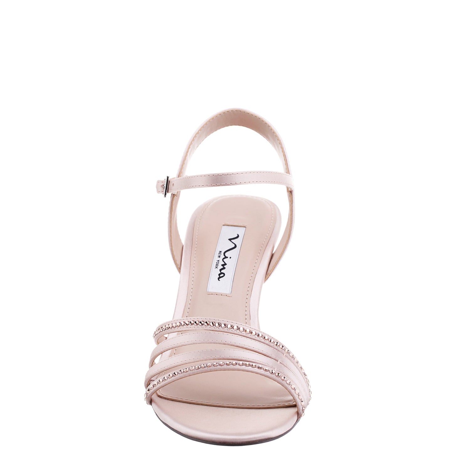Nelena Pearl Rose Satin with Matching Crystals Low-Heel Sandals with Ankle-Strap | Nina Shoes