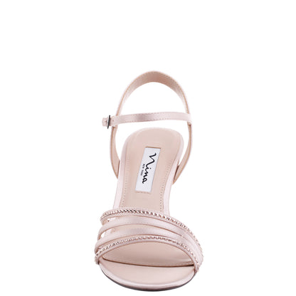 Nelena Pearl Rose Satin with Matching Crystals Low-Heel Sandals with Ankle-Strap | Nina Shoes