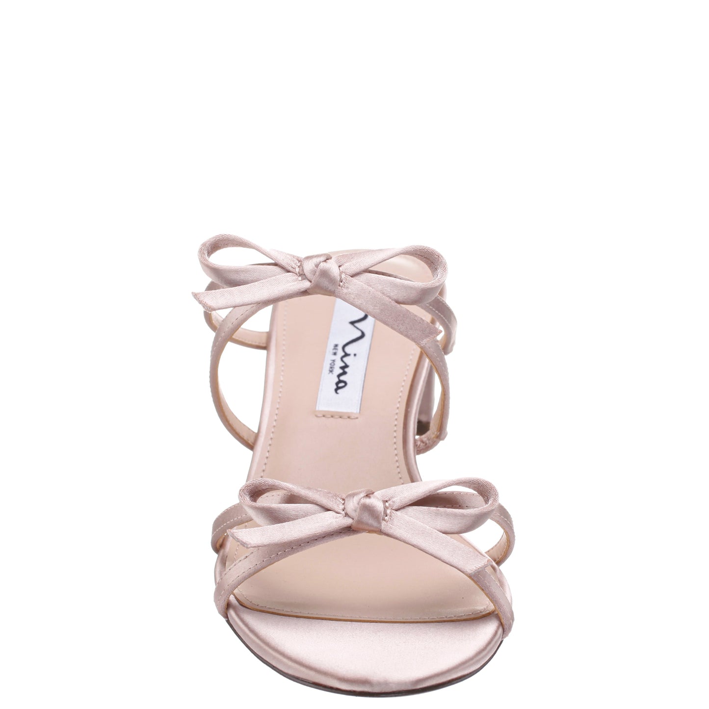 Gaby Pearl Rose Satin with Bows on a Block-Heel Slide | Nina Shoes