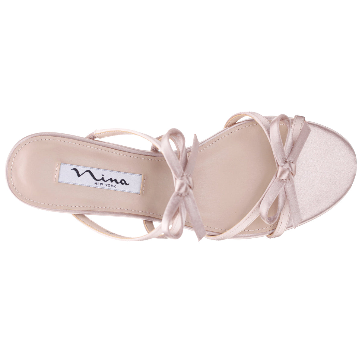 Gaby Pearl Rose Satin with Bows on a Block-Heel Slide | Nina Shoes