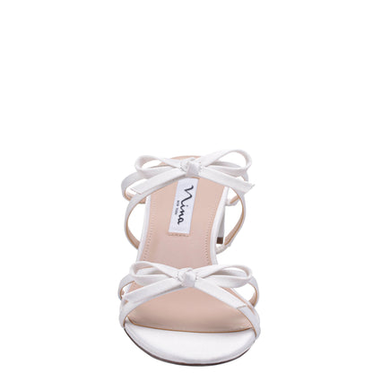 Gaby White Satin with Bows on a Block-Heel Slide | Nina Shoes