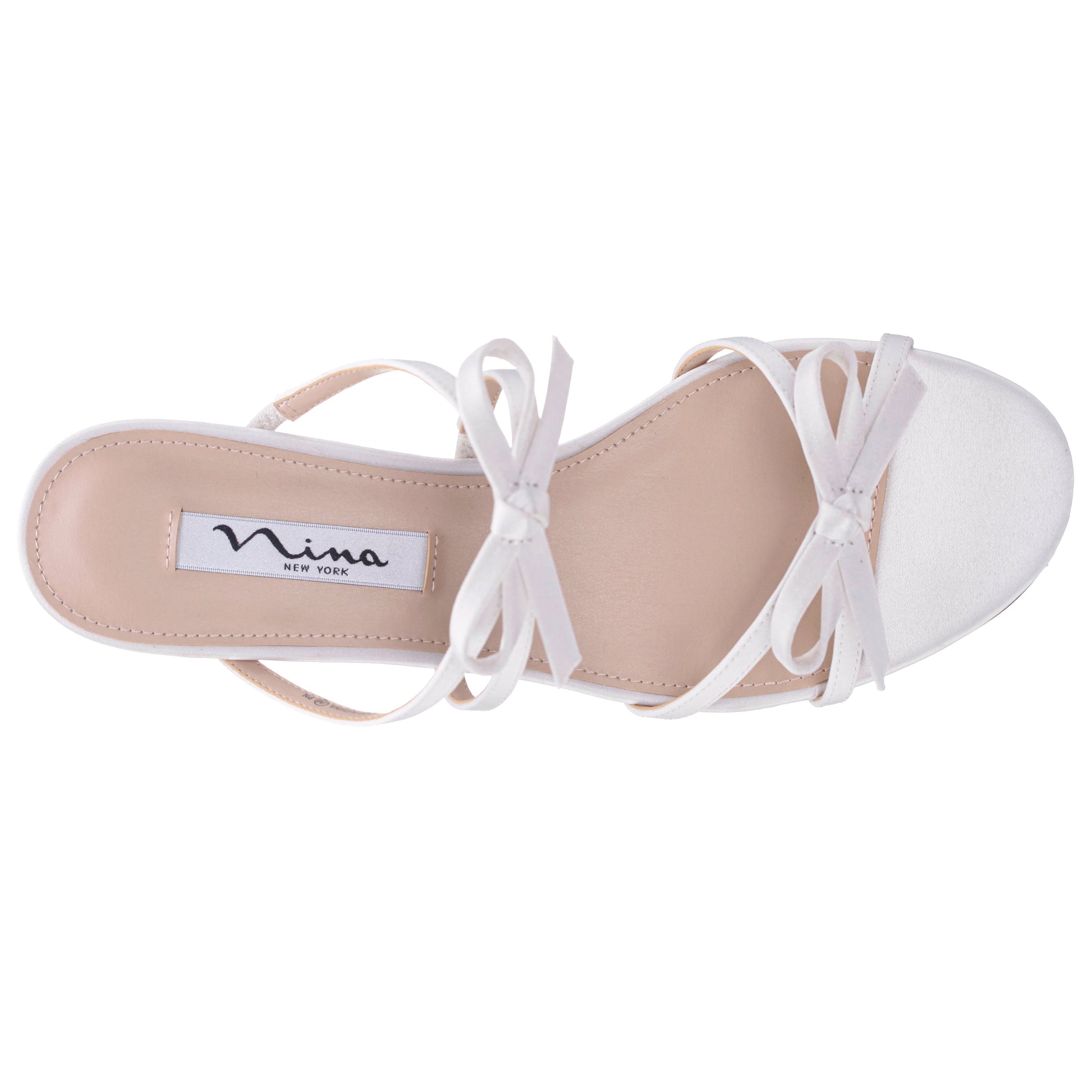 Gaby White Satin with Bows on a Block-Heel Slide | Nina Shoes