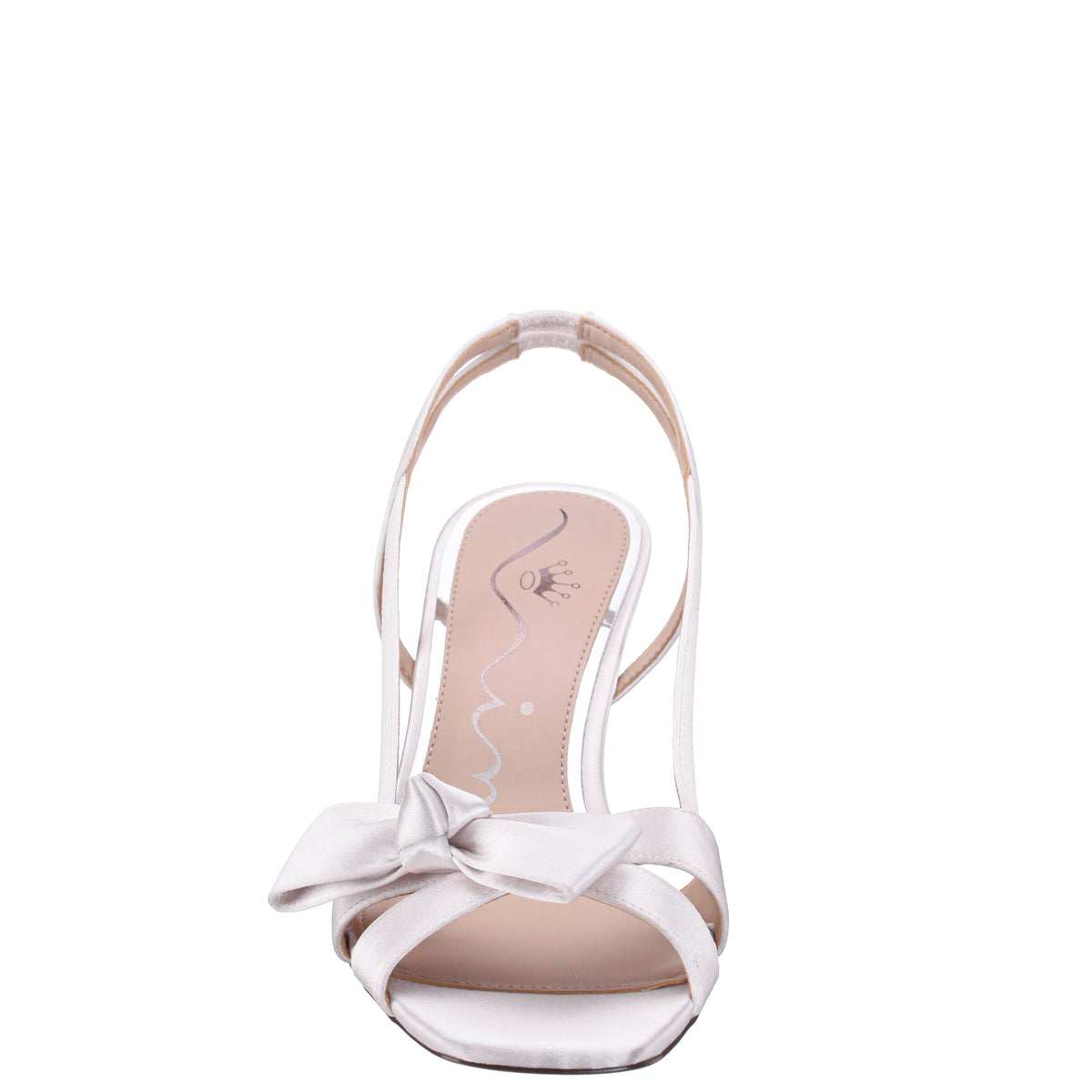 Lizette White Satin with Bow Slingback Sandals on a Mid-Heel | Nina Shoes