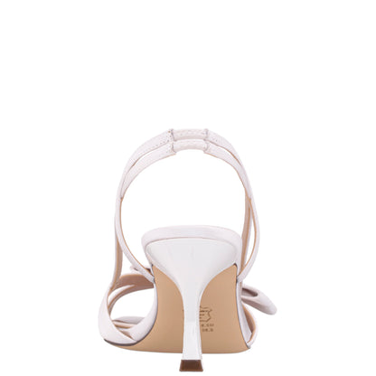 Lizette White Satin with Bow Slingback Sandals on a Mid-Heel | Nina Shoes