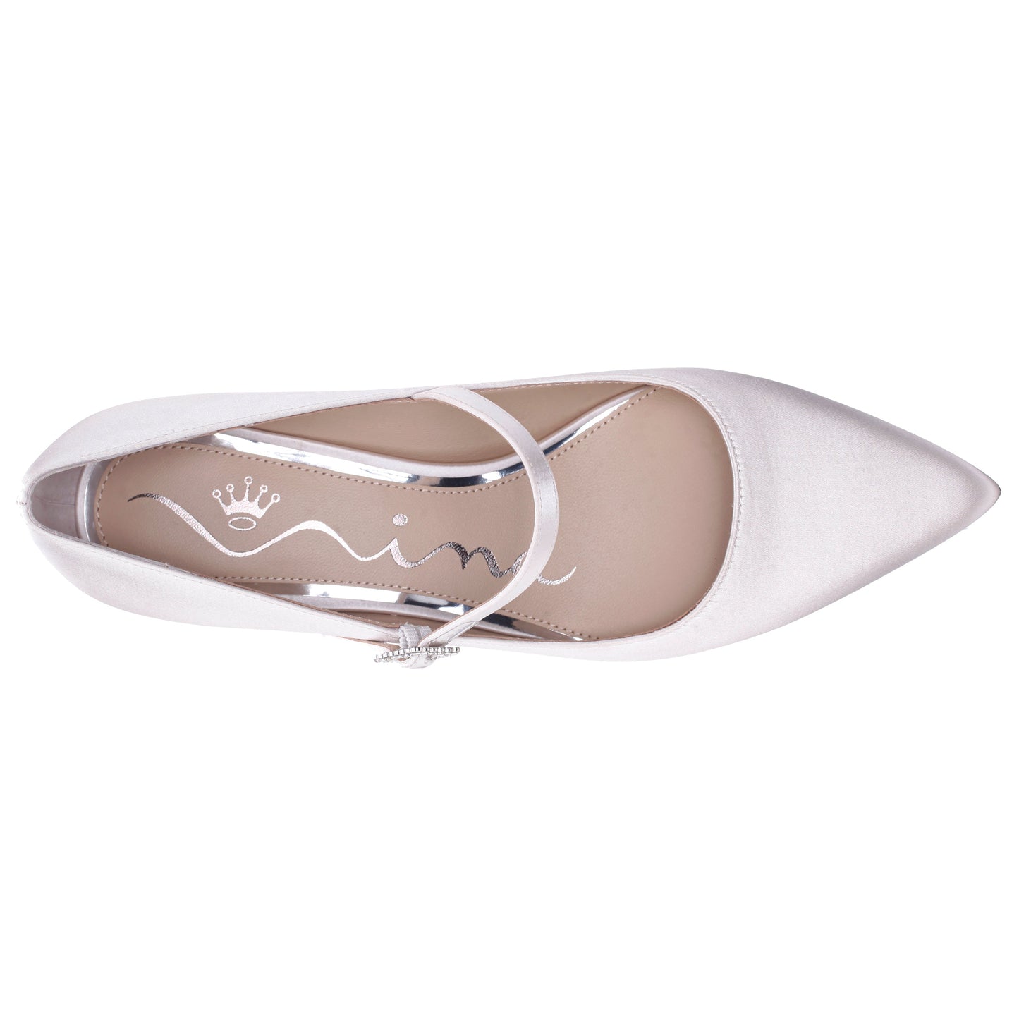 Namali White Satin with Rhinestone Buckle Kitten-Heel Pumps | Nina Shoes