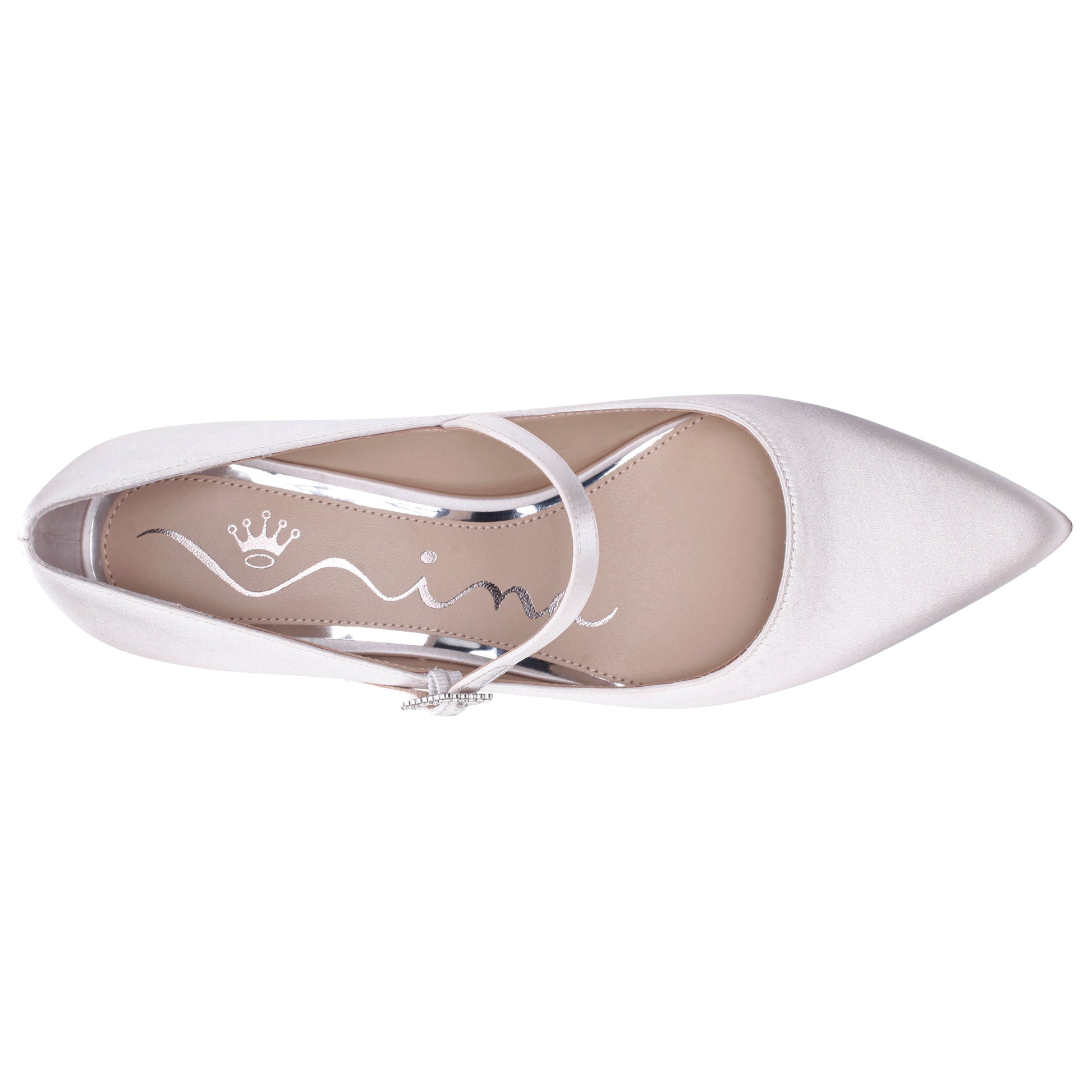 Namali White Satin with Rhinestone Buckle Kitten-Heel Pumps | Nina Shoes